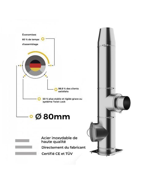 Ø80mm 2,2m bis 12,2m Doppelwandige Bausatz Edelstahlkamin/Edelstahlschornstein  