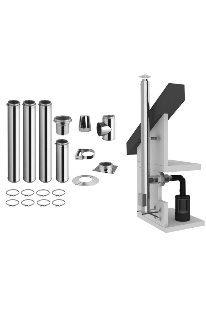 Dubbelwandige RVS kachelpijp set buiten